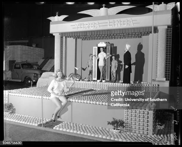 Orange show in San Bernardino, March 7 1956. Marge Divel;Carol Wilson;Gay Cowie;Jeanne Black;Sheri Young;Gay Helen Grover;Alexa Loma;Marilyn Van...