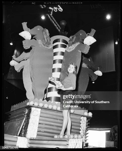 Orange show in San Bernardino, March 7 1956. Marge Divel;Carol Wilson;Gay Cowie;Jeanne Black;Sheri Young;Gay Helen Grover;Alexa Loma;Marilyn Van...