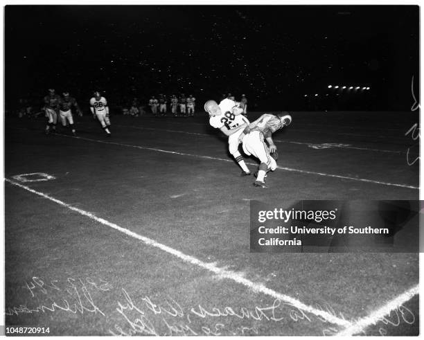 Football -- Los Angeles Rams versus Cleveland Browns, 6 September 1957. 'Sports'. .;Caption slip reads: 'Photographer: Lou Mack. Date: . Assignment:...