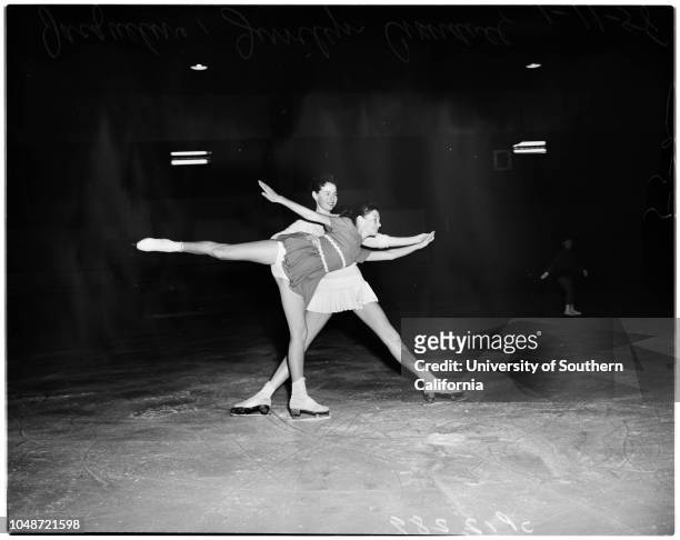 Skating -- Los Angeles Figure Skating Club competition, 11 January 1958. Pam Milligan;Sarasue Gleis;Sandy Carson;Wanda Guntert;Roy Waglin;Jacqueline...