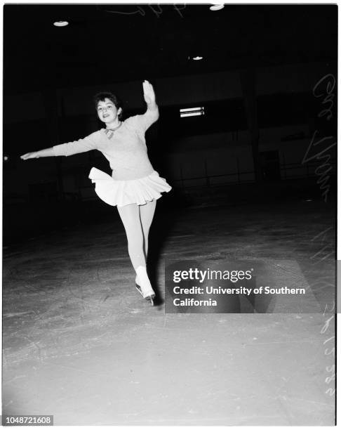 Skating -- Los Angeles Figure Skating Club competition, 11 January 1958. Pam Milligan;Sarasue Gleis;Sandy Carson;Wanda Guntert;Roy Waglin;Jacqueline...