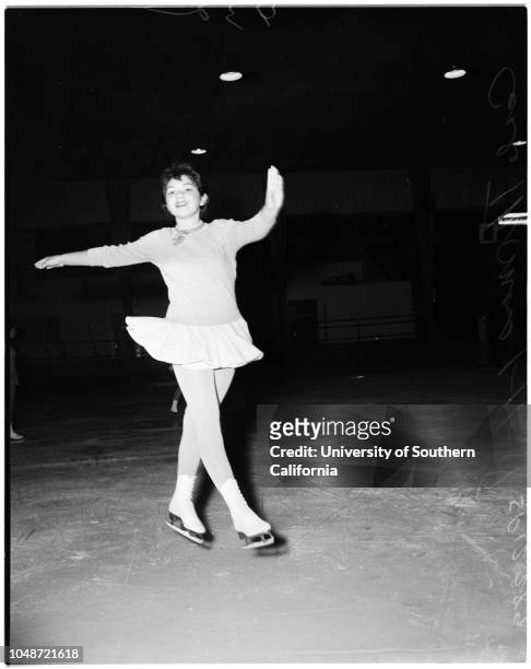 Skating -- Los Angeles Figure Skating Club competition, 11 January 1958. Pam Milligan;Sarasue Gleis;Sandy Carson;Wanda Guntert;Roy Waglin;Jacqueline...