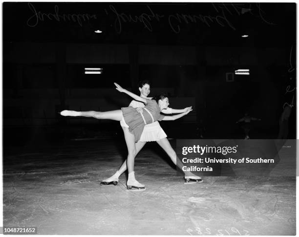 Skating -- Los Angeles Figure Skating Club competition, 11 January 1958. Pam Milligan;Sarasue Gleis;Sandy Carson;Wanda Guntert;Roy Waglin;Jacqueline...