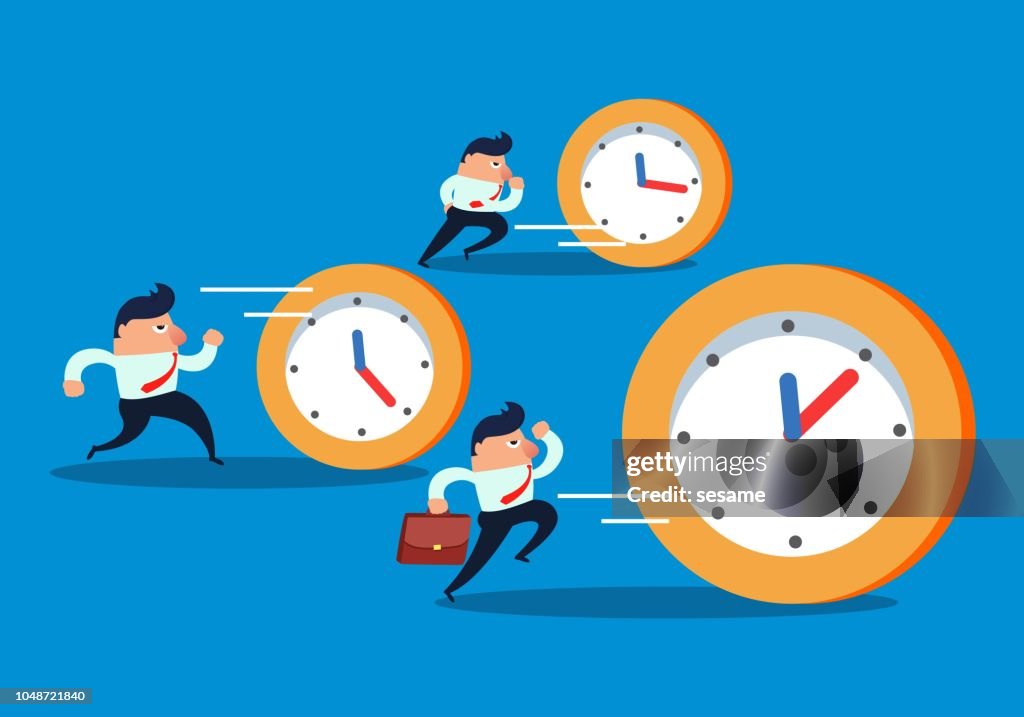 Clock Chasing Businessmen Chasing Clock High-Res Vector Graphic - Getty Images