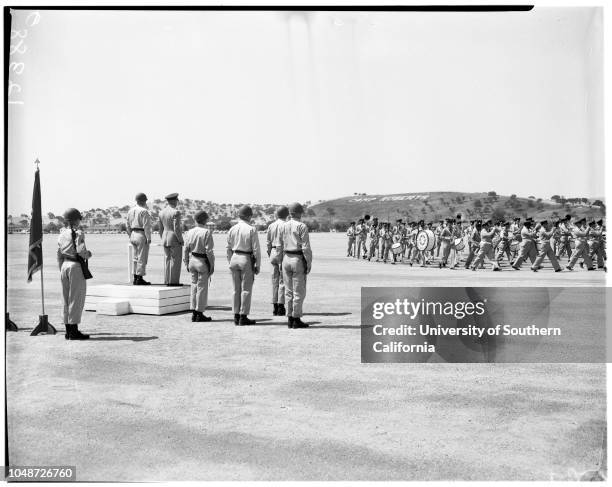 Executives visit Camp Roberts, 24 July 1958. Lieutenant Colonel James Moore;James S Cantlen;Don Belding;Henry A Brown;Brigadier General F.C...