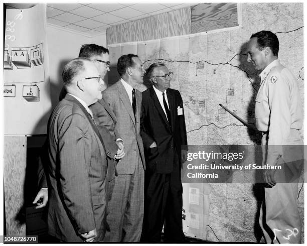 Executives visit Camp Roberts, 24 July 1958. Lieutenant Colonel James Moore;James S Cantlen;Don Belding;Henry A Brown;Brigadier General F.C...