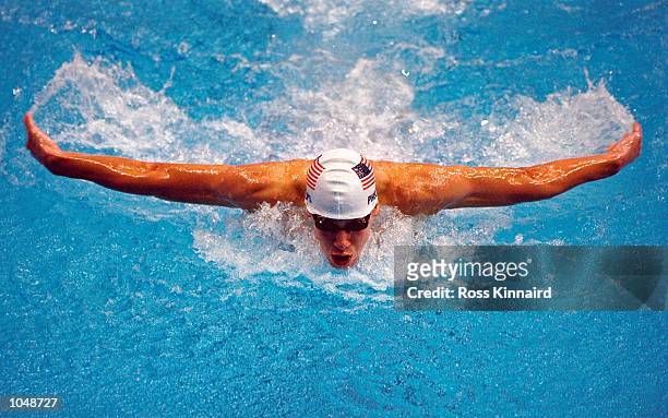 Michael Phelps of the USA in action during the Mens 200m Butterfly Heats at the Sydney International Aquatic Centre during Day Three of the Sydney...