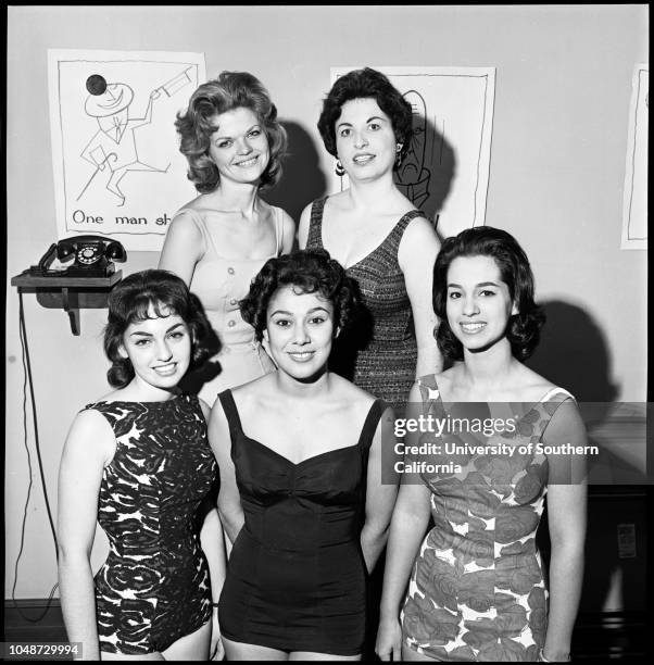 All City Employees Beauty Contest, 01 December 1960. Evelyn Fox;Lin Brown;Camelia Horasian;Roslyn Marks;Phyllis Ostrow.;Caption slip reads:...