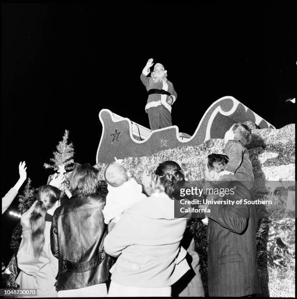 Hollywood Santa Claus Parade , 24 November 1960. General views etc..;Princess Little Thunder;Edward Little Foot;Eugene Big Bear;Chief...