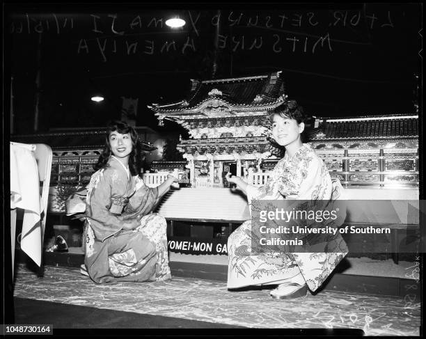 Japanese Trade Fair, 15 November 1960. Mable Rayama;Yukio Hasumi ;Kiyoko Honda ;Setsuko Yamaji;Mitsuke Ameniya.;Caption slip reads: 'Photographer:...
