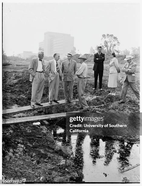 Tar Pits...Hancock Park, 8 August 1951. Ralph Cornell ;John Anson Ford ;V.W Bullock ;Charles Robinson ;Dr. Hildegarde Howard ;Ed Stickney.;Caption...