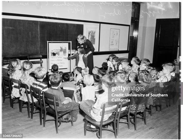 Thanksgiving buildup for children in schools, 14 November 1951. Barbara Bruce -- 7 years;Ricky Dunseth -- 7 years;Beverly Lehm -- 7 years;Mrs Ellen...