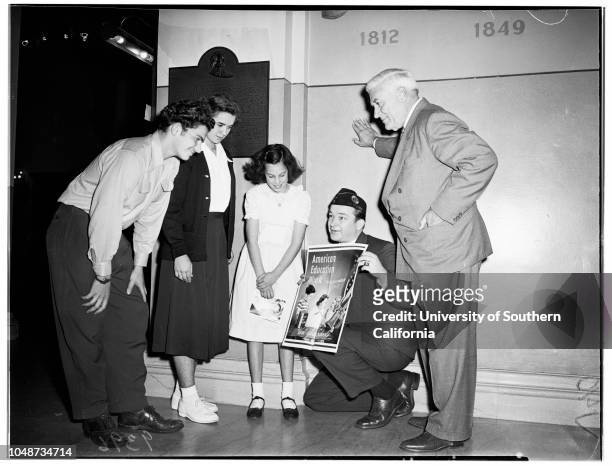 American Education Week at Patriotic Hall, 15 November 1951. Arnold Parath -- 10 years;Marion Shapiro -- 10 years;Esther Ellenbogen -- 11 years;Actor...