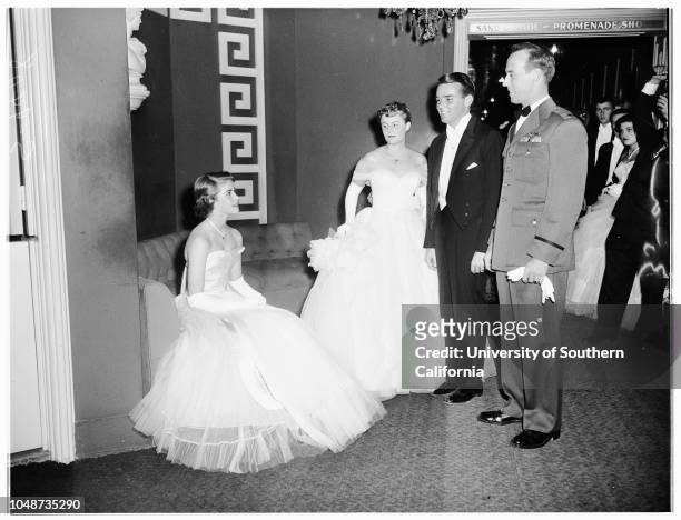 Annual Coronet Debutante Ball held in Crystal Room of Beverly Hills Hotel, 24 November 1951. Marlene Annette Malouf;Diane Dale Coplen;Nancy Harvey...