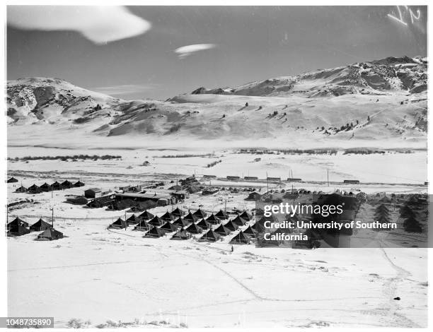 United States Marines in cold weather training camp at Pickel Meadows men from Camp Pendleton go through maneuvers, 09 January 1952. Private First...