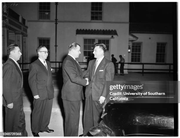 Queen of Calexico cavalcade, 21 March 1952. Louise Taylor -- 17 years ;Ernesto Chavez;George Hill;Walter Bowker ;Benjamin Trevino ;Mayor W Osborn...