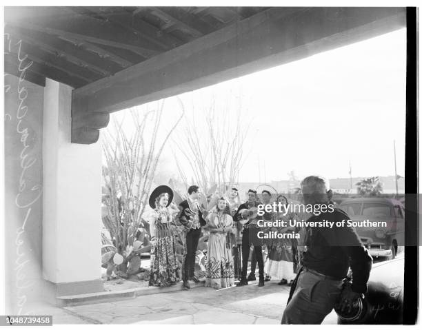 Queen of Calexico cavalcade, 21 March 1952. Louise Taylor -- 17 years ;Ernesto Chavez;George Hill;Walter Bowker ;Benjamin Trevino ;Mayor W Osborn...