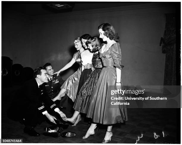 Officer's Club party, Ambassador Hotel, 13 January 1952. Lieutenant Dick French;Air Force Captain Budd Butcher;Miss Diana Farrar;Miss Bunny...