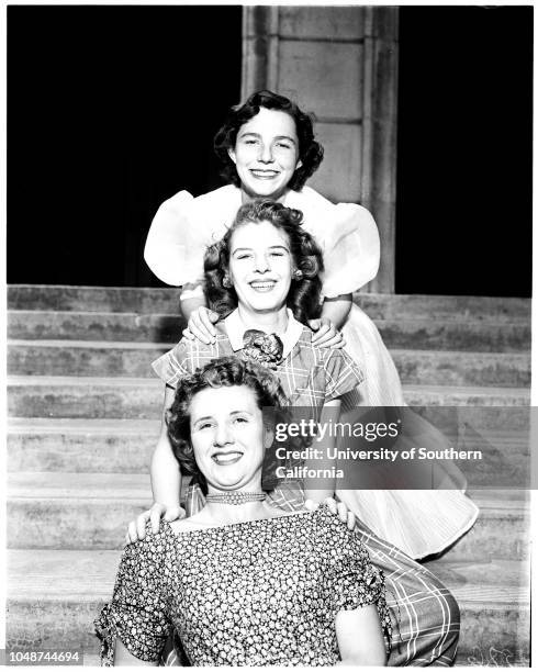 All states queen candidates, 12 May 1952. Evelyn Armstrong chino;Darlene Edwards Upland;Carrie Muratore, Ontario;Wanda Wright Ontario;Marion Evans...