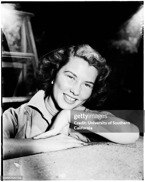 All states queen candidates, 12 May 1952. Evelyn Armstrong chino;Darlene Edwards Upland;Carrie Muratore, Ontario;Wanda Wright Ontario;Marion Evans...