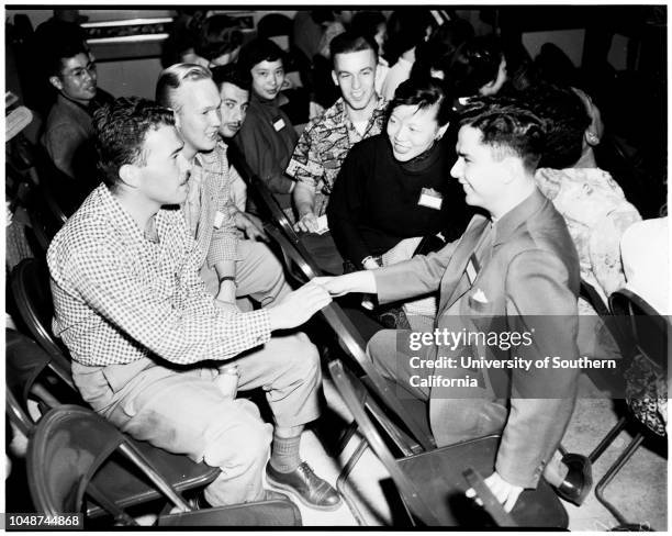 Rotary Club of Covina with foreign students, 03 March 1952. W Fred Lavelle, Covina;Vladimir Almendinger, Czechoslovakia;Friedrich Wagner;Miss Ursula...