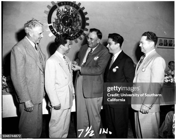 Rotary Club of Covina with foreign students, 03 March 1952. W Fred Lavelle, Covina;Vladimir Almendinger, Czechoslovakia;Friedrich Wagner;Miss Ursula...