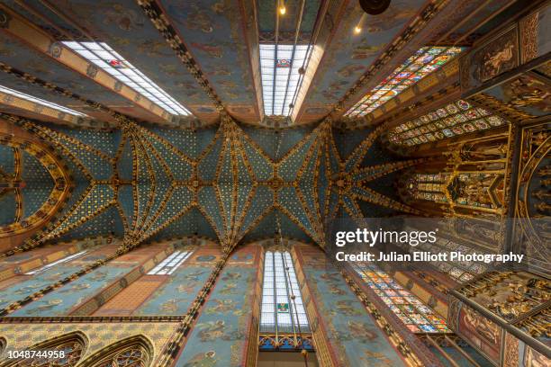 the choir of st mary's basilica in krakow, poland. - krakow stock pictures, royalty-free photos & images