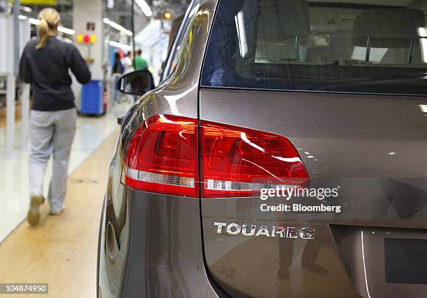 Touareg sport-utility vehicle is seen on the assembly line at the Volkswagen AG factory in Bratislava, Slovakia, on Tuesday, Oct. 5, 2010. Volkswagen...