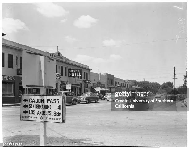 Victorville layout, 8 June 1952. Frank E Chambers ;Attorney William Johnstone;Main intersection in Victorville;Bridge over Mojave River leading to...