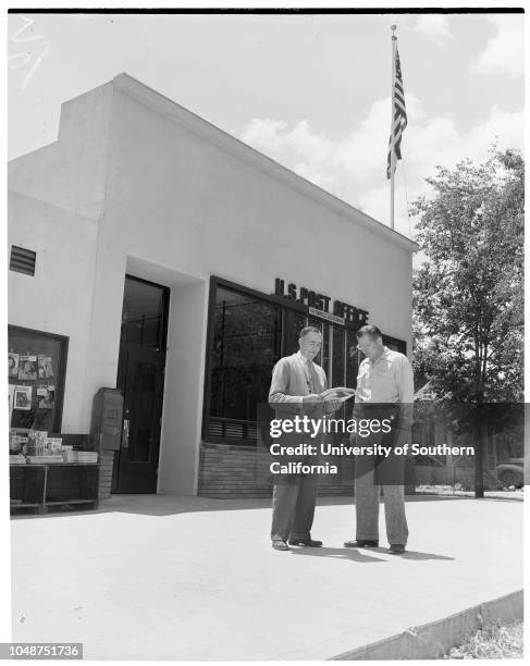 Victorville layout, 8 June 1952. Frank E Chambers ;Attorney William Johnstone;Main intersection in Victorville;Bridge over Mojave River leading to...