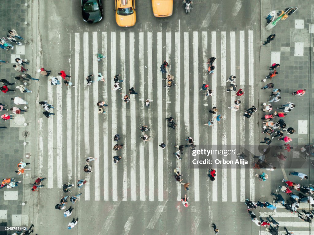 Pedestrians on zebra crossing, New York City