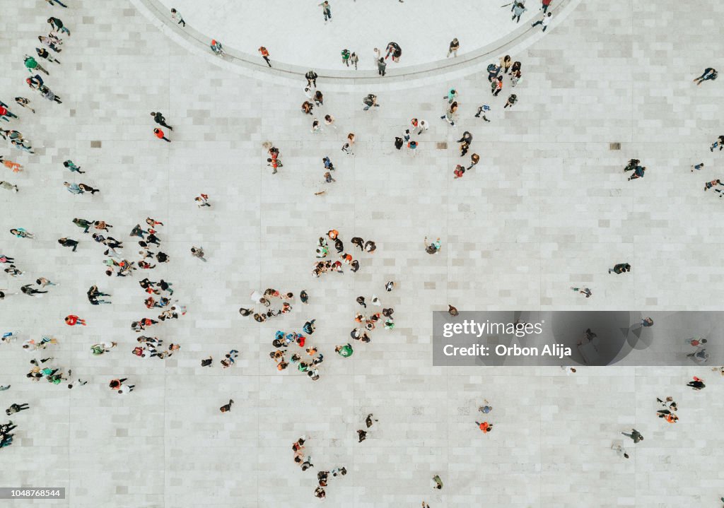 High Angle View Of People On Street