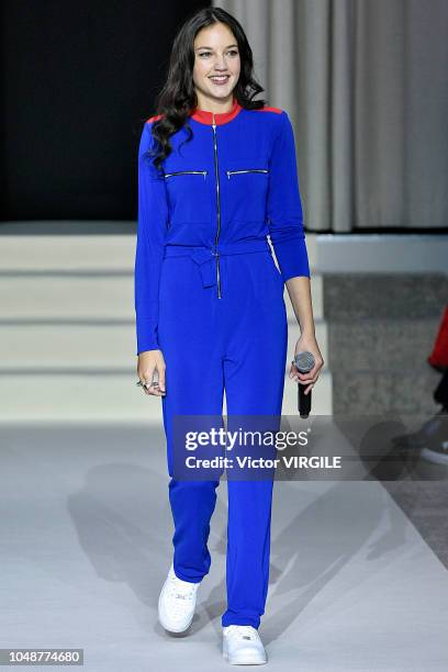 Singer Jain walks the runway during the Agnes B Ready to Wear fashion show as part of the Paris Fashion Week Womenswear Spring/Summer 2019 on October...