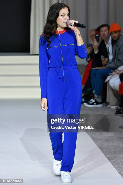 Singer Jain walks the runway during the Agnes B Ready to Wear fashion show as part of the Paris Fashion Week Womenswear Spring/Summer 2019 on October...