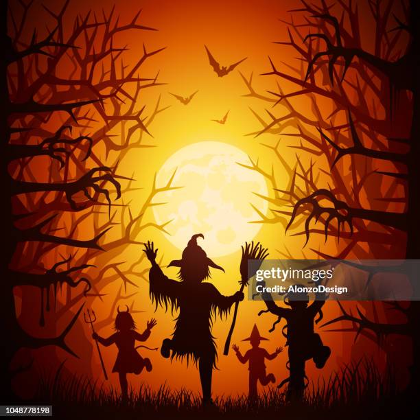 halloween trick or treaters - stage costume stock illustrations