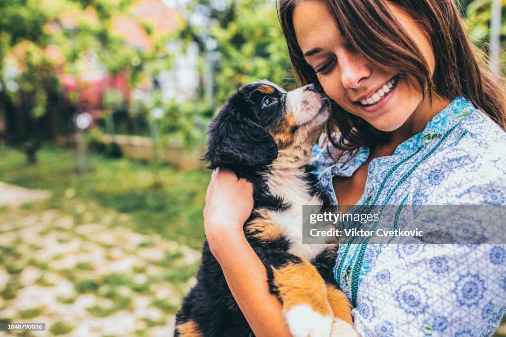 Woman with puppies