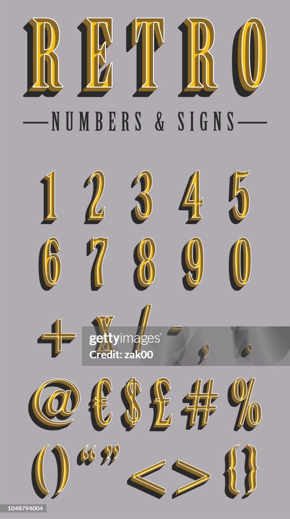 Graphic Retro Numbers And Signs Set High-Res Vector Graphic - Getty Images