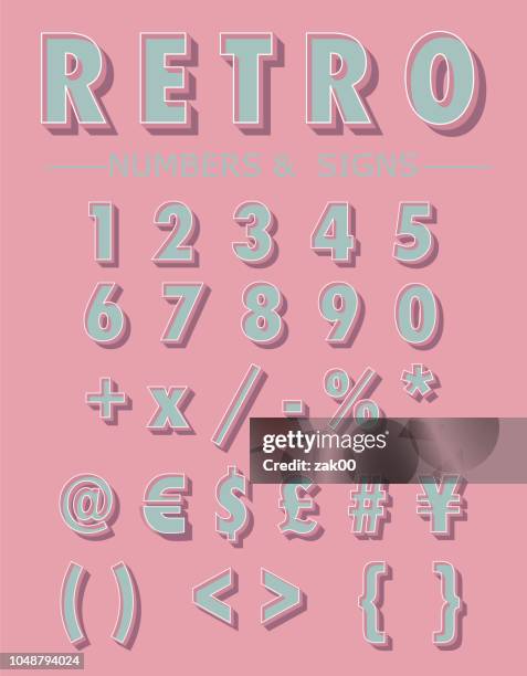 ilustrações de stock, clip art, desenhos animados e ícones de graphic retro numbers and signs set - 3d font