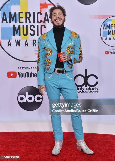 Post Malone attends the 2018 American Music Awards at Microsoft Theater on October 9, 2018 in Los Angeles, California.