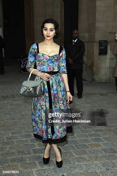 Fan Bing Bing leaves the Louis Vuitton Ready to Wear Spring/Summer 2011 show during Paris Fashion Week at Cour Carree du Louvre on October 6, 2010 in...