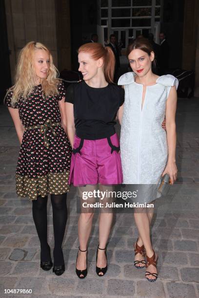 Ludivine Sagnier, Jessica Chastain and Marie-Josee Croze leave the Louis Vuitton Ready to Wear Spring/Summer 2011 show during Paris Fashion Week at...