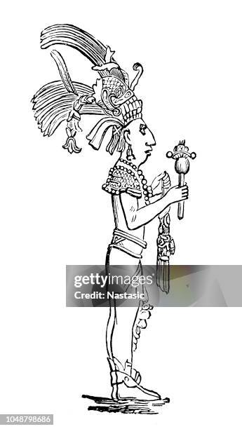 bas-relief carving with of a mayan king, palenque, chiapas, mexico - mayan stock illustrations