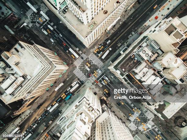 aerial view of fifth avenue - city street above aerial stock pictures, royalty-free photos & images