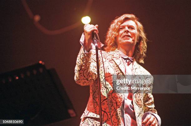 David Bowie seen here performing on the pyramid stage at Glastonbury. 25th June 2000.