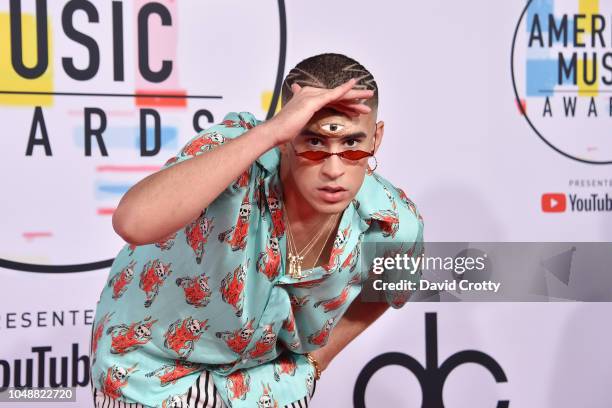 Bad Bunny attends the 2018 American Music Awards at Microsoft Theater on October 9, 2018 in Los Angeles, California.