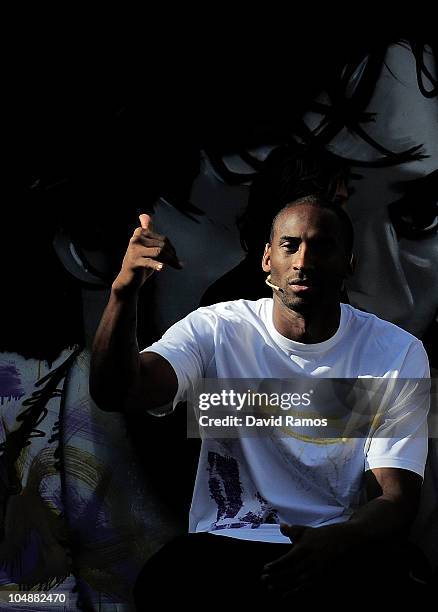 Kobe Bryant of the Los Angeles Lakers reacts during the 'House of Hoops' contest by Foot Locker on October 6, 2010 in Barcelona, Spain.