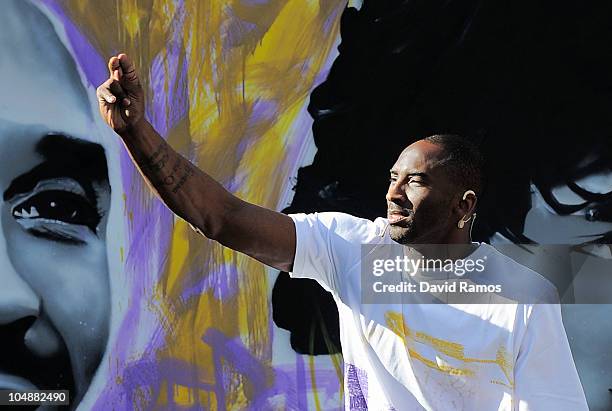 Kobe Bryant of the Los Angeles Lakers reacts during the 'House of Hoops' contest by Foot Locker on October 6, 2010 in Barcelona, Spain.