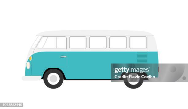 vintage camper van illustration - camping bus stock-fotos und bilder