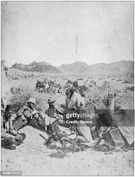 antique photograph: desert between mount sinai and aqaba - saudi man stock illustrations