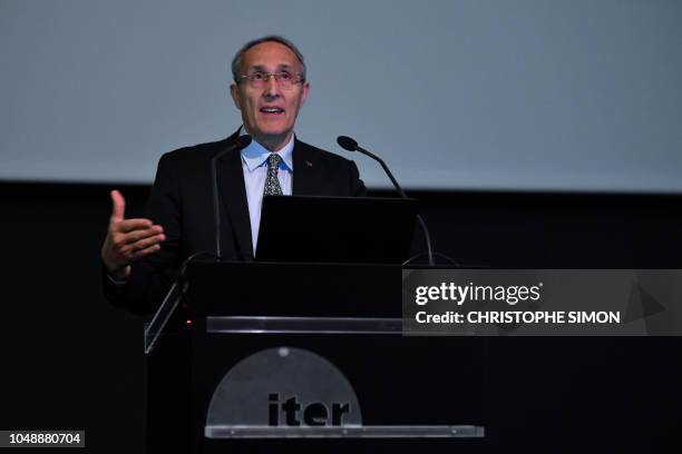 French director-general Bernard Bigot gives a press conference about the Tokamak at the ITER headquarters, in Saint-Paul-les-Durance, southern...